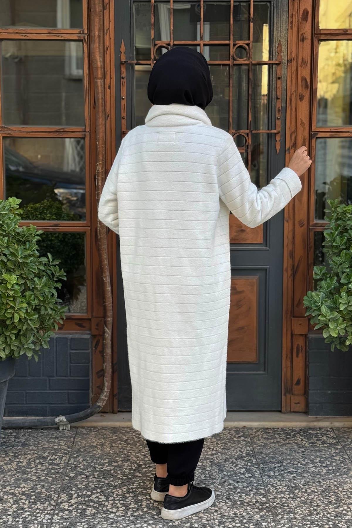 tığ triko Angora Hırka 21101 Ekru