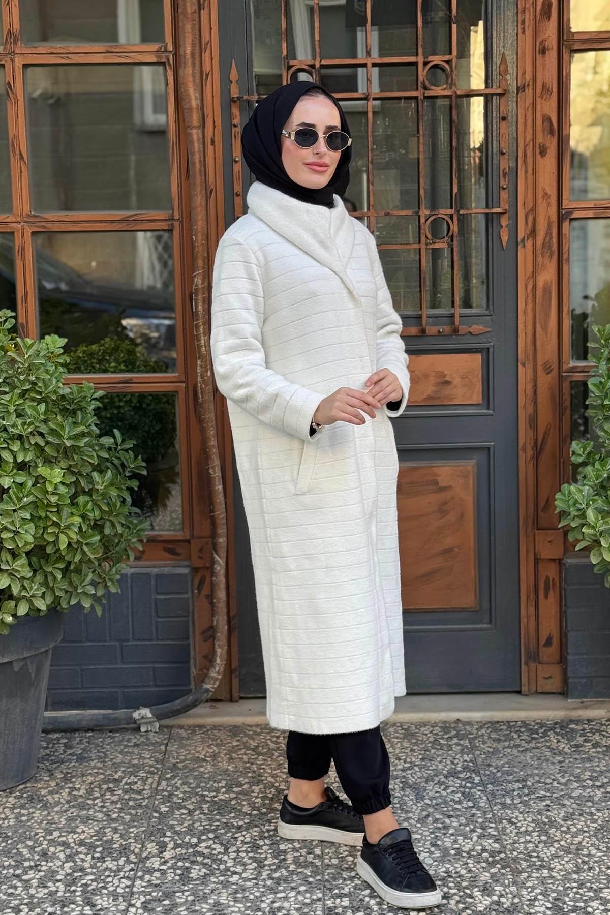 tığ triko Angora Hırka 21101 Ekru