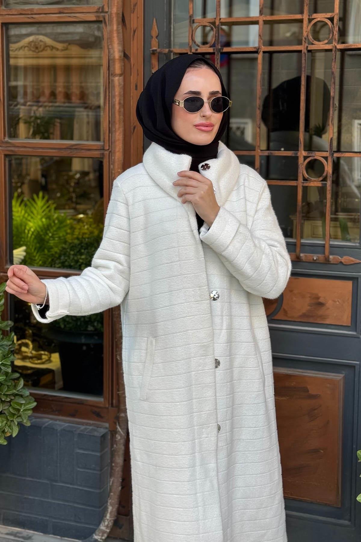 tığ triko Angora Hırka 21101 Ekru