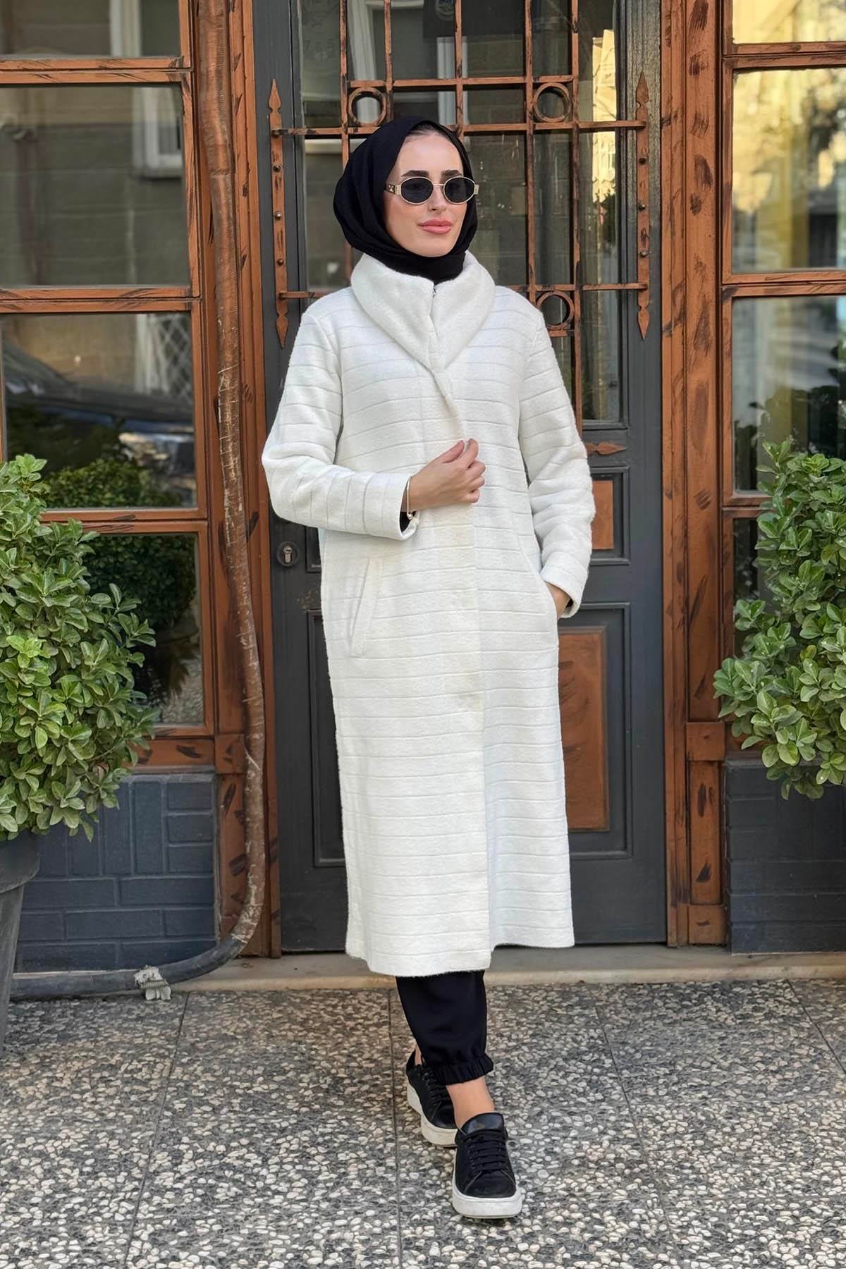 tığ triko Angora Hırka 21101 Ekru