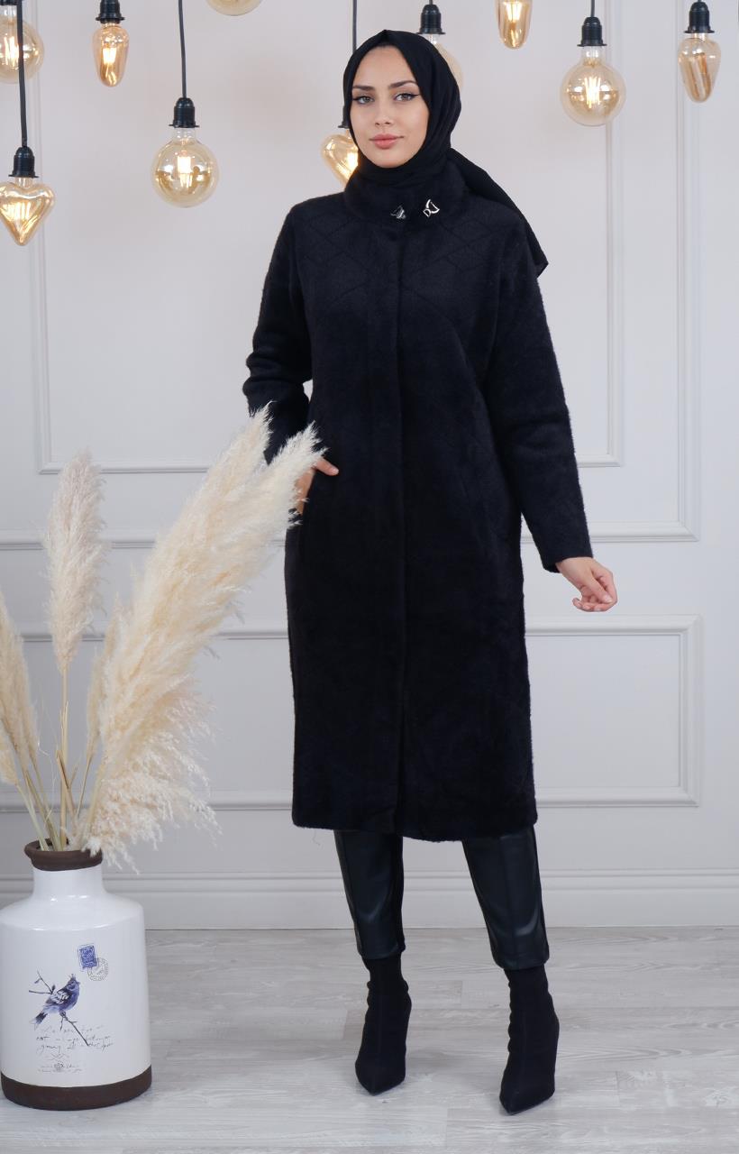 tığ triko Hırka 21102 Siyah