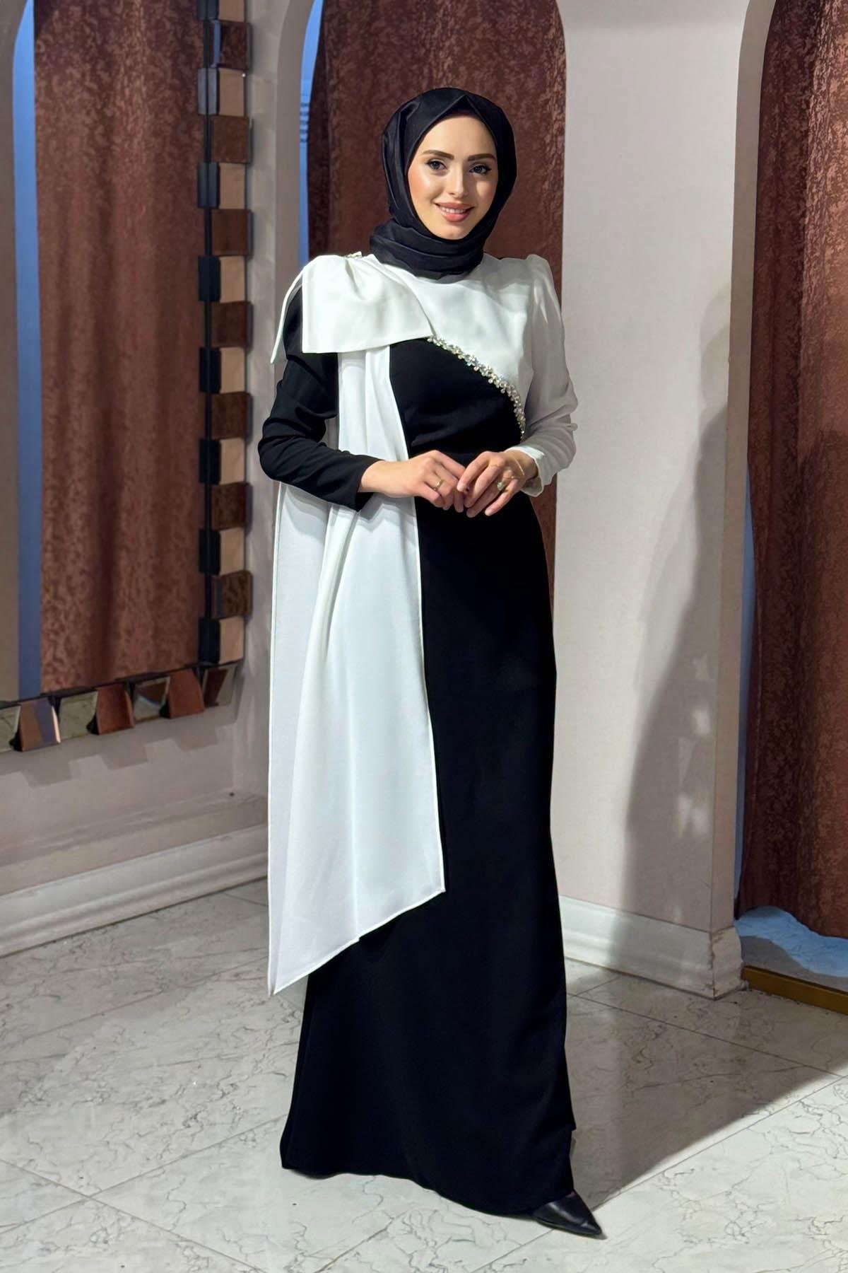TUAY Abiye 4066A Siyah - Beyaz
