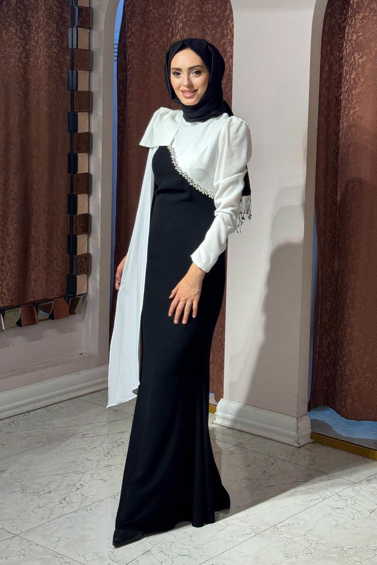 TUAY Abiye 4066A Siyah - Beyaz