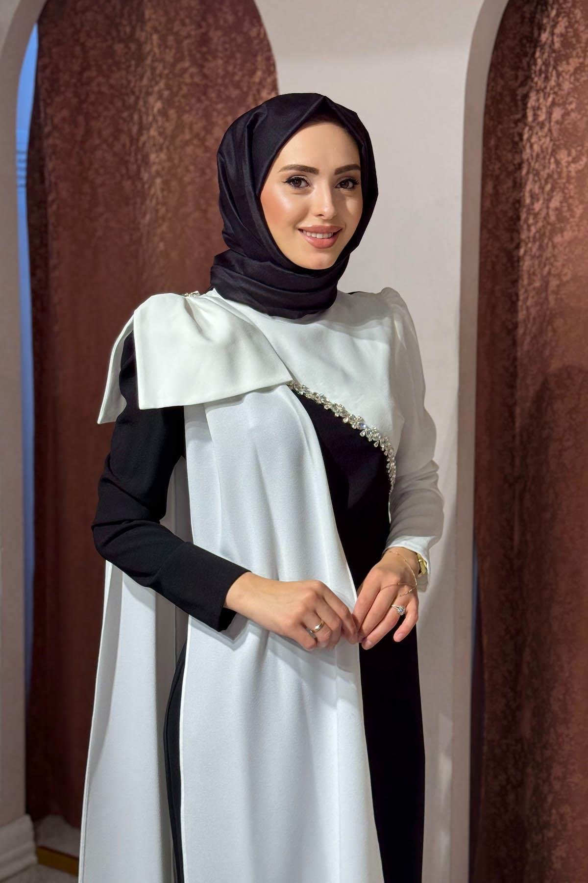TUAY Abiye 4066A Siyah - Beyaz
