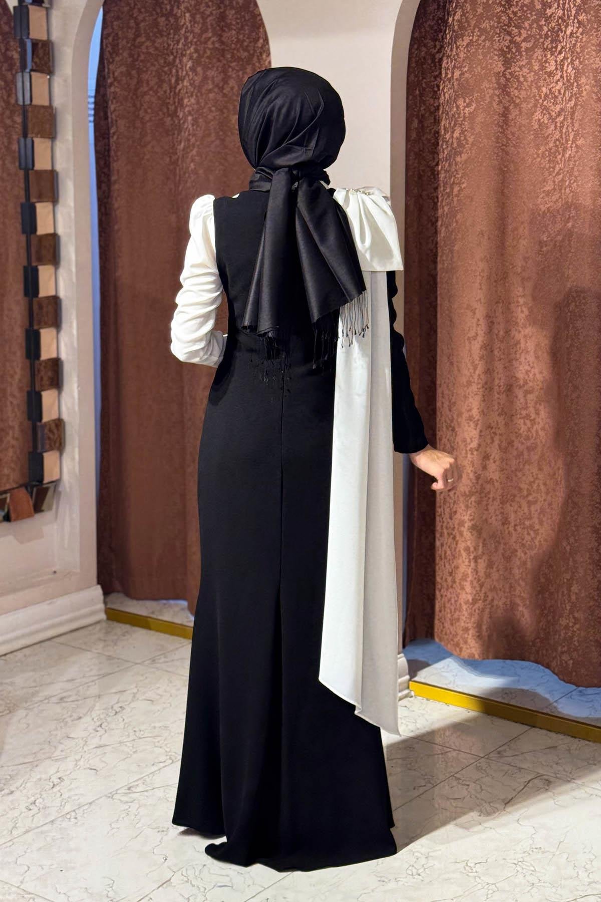 TUAY Abiye 4066A Siyah - Beyaz