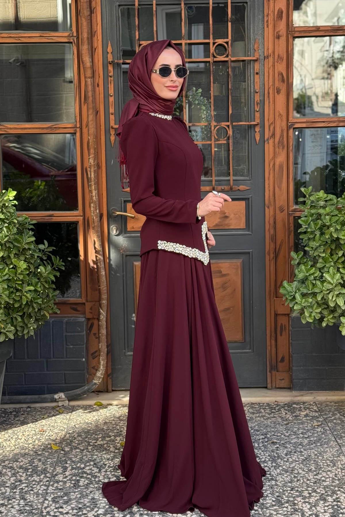 TUAY Qeen Abiye 4437 Bordo