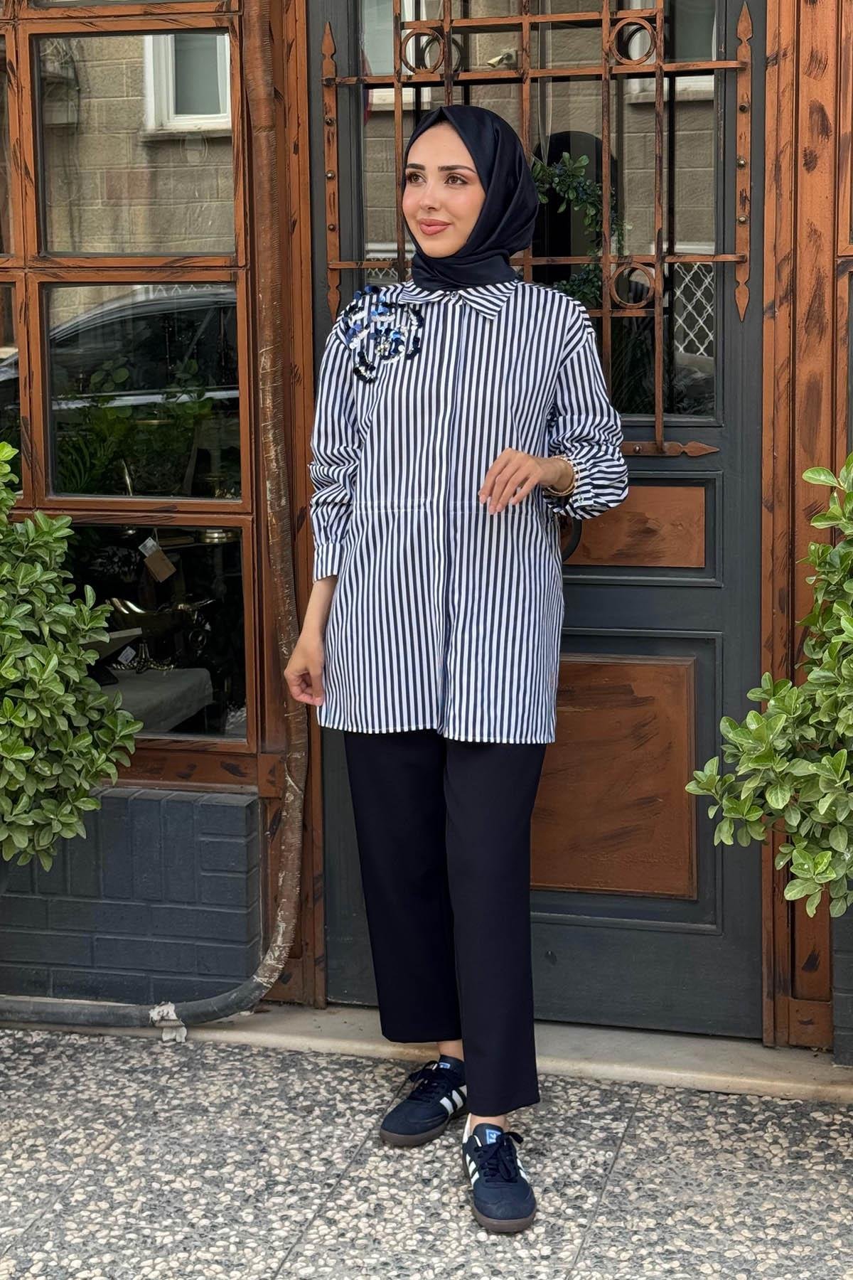 venöve Betty Gömlek 26FWGOM0002 Lacivert