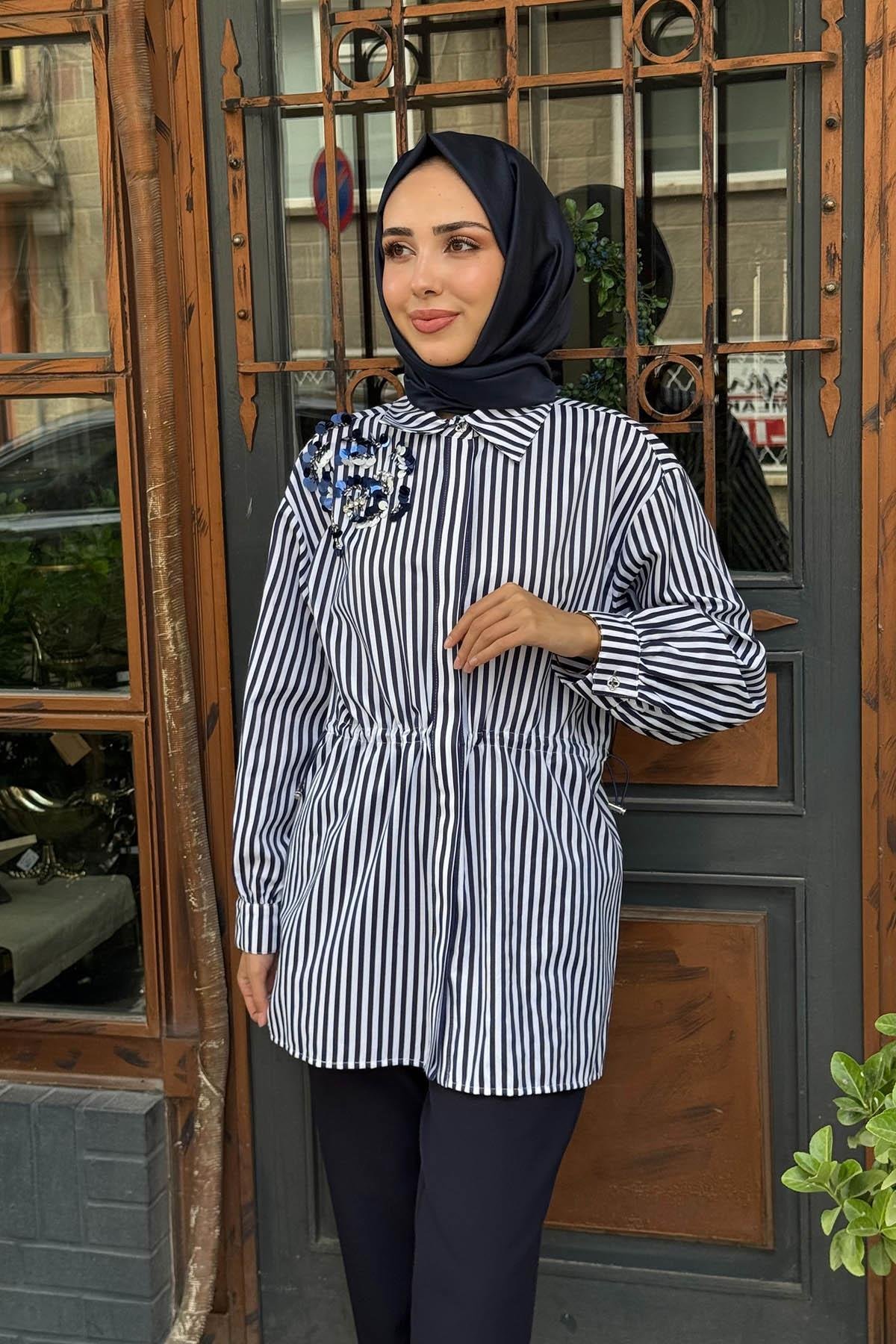 venöve Betty Gömlek 26FWGOM0002 Lacivert