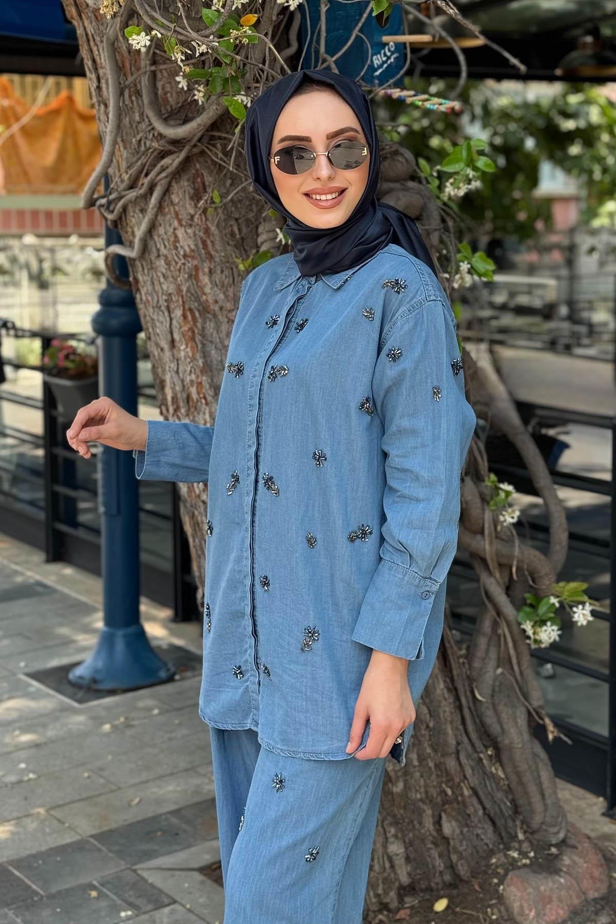 venöve Meva Gömlek 25SSGOM0012 Mavi