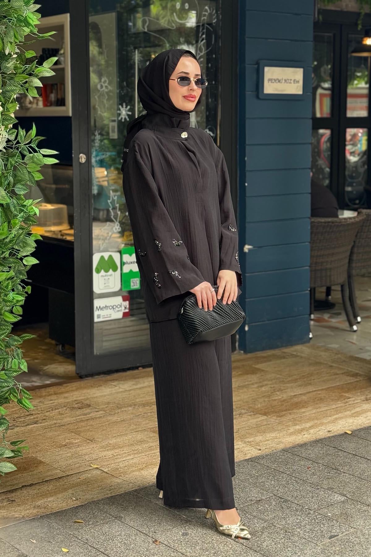 venöve Pantolonlu Takım 26SSTUN001 Siyah