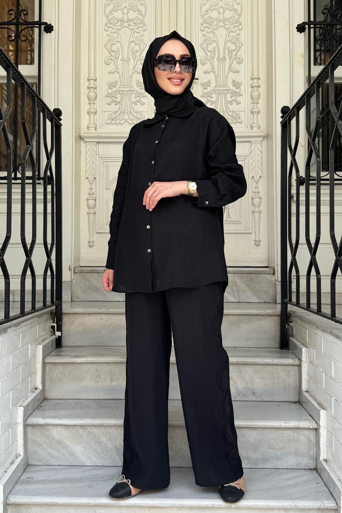 venöve Sonya Pantolonlu Takım 25SSGOM0024 Siyah