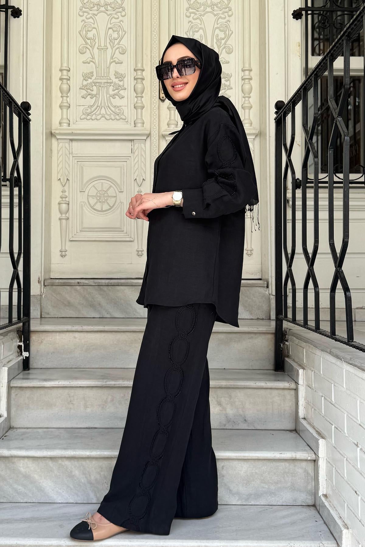 venöve Sonya Pantolonlu Takım 25SSGOM0024 Siyah