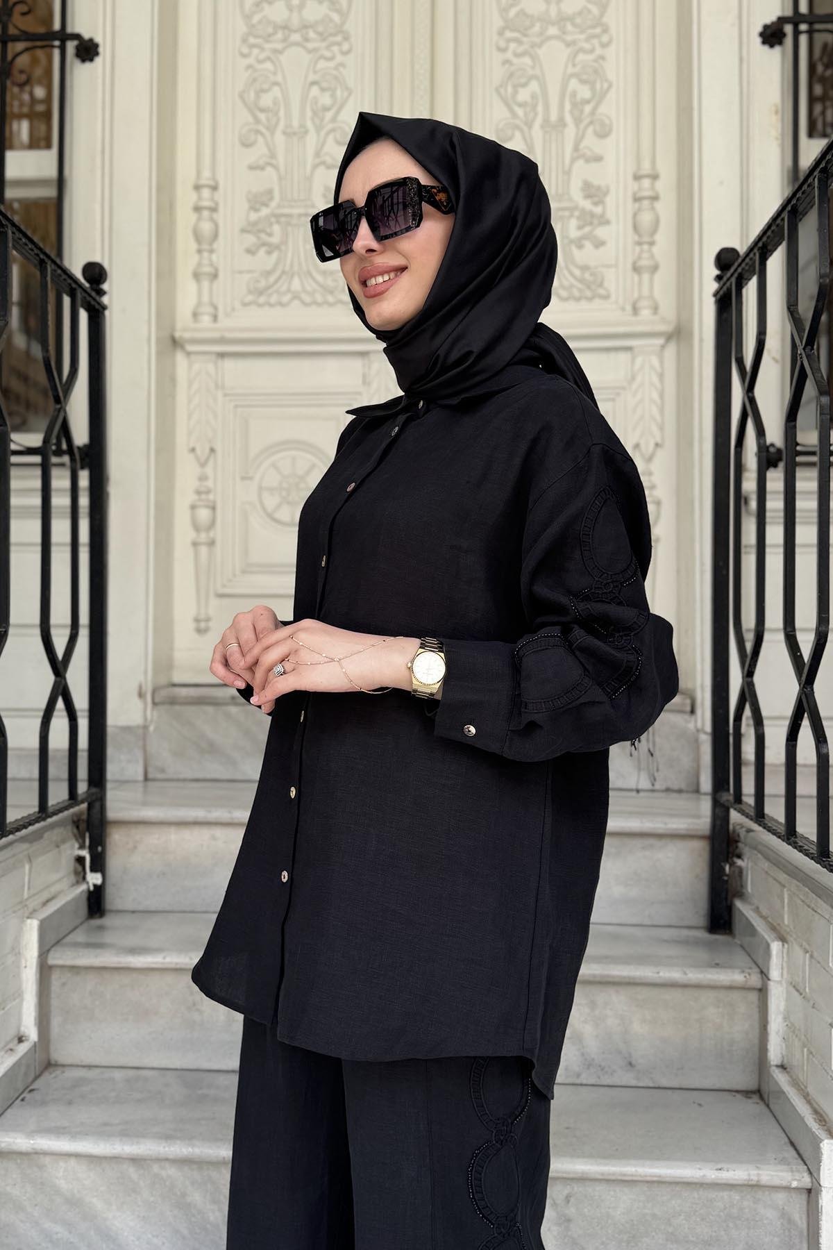 venöve Sonya Pantolonlu Takım 25SSGOM0024 Siyah