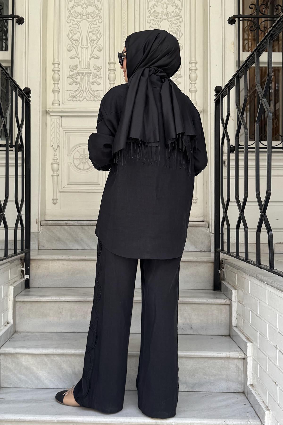venöve Sonya Pantolonlu Takım 25SSGOM0024 Siyah