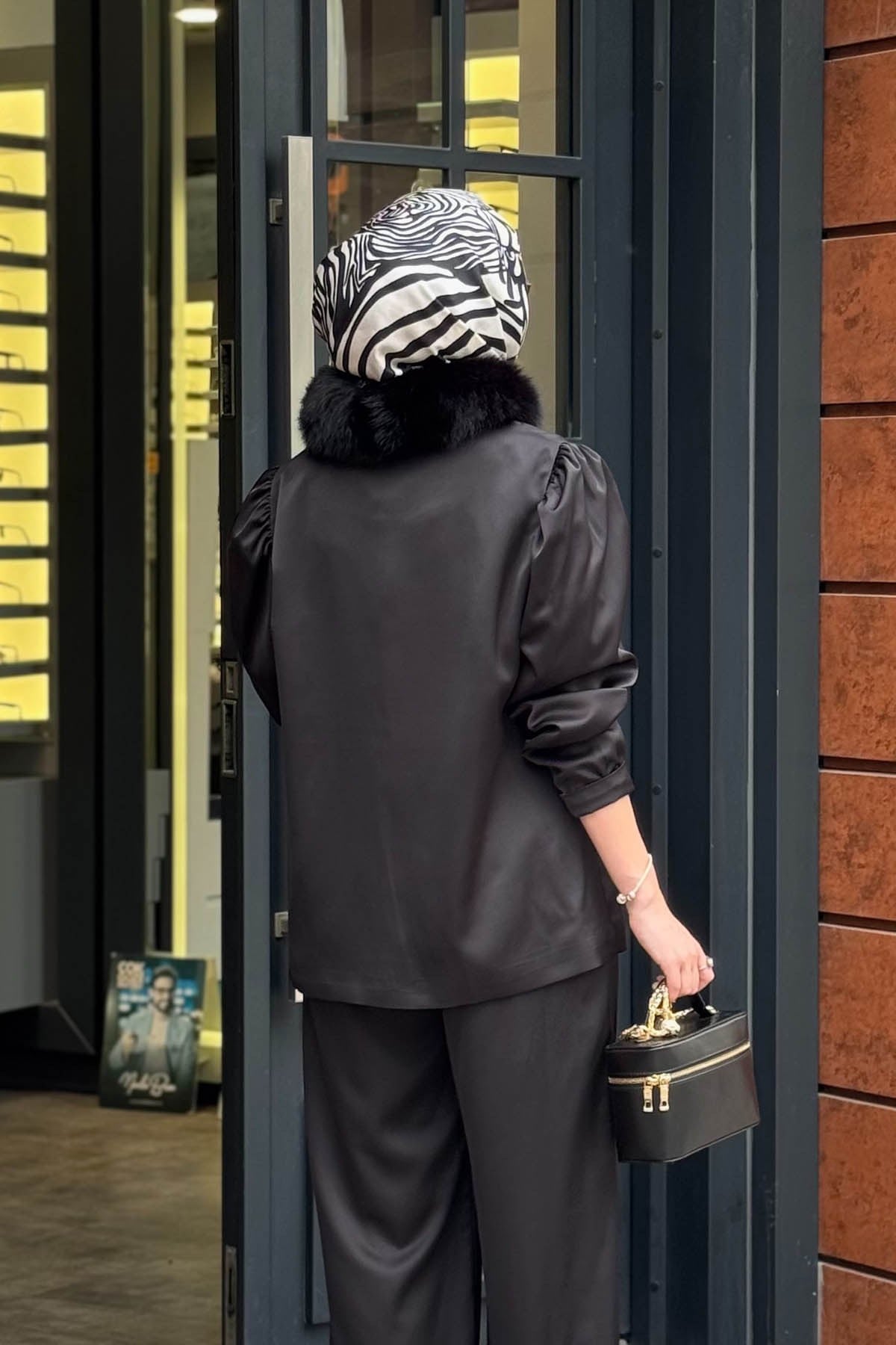 WENNORA Kürklü Pantolonlu Takım Siyah