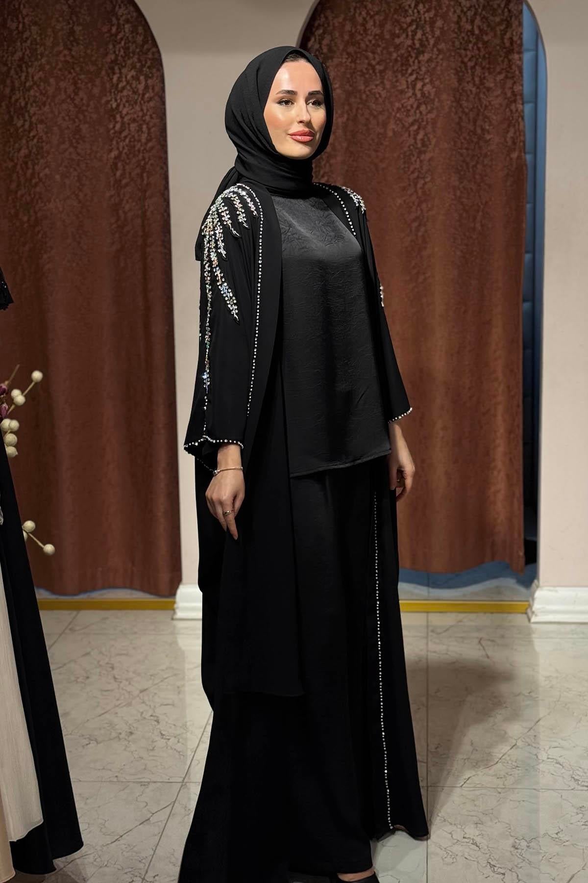 WHİTE CORNER Abaya 2951 Siyah