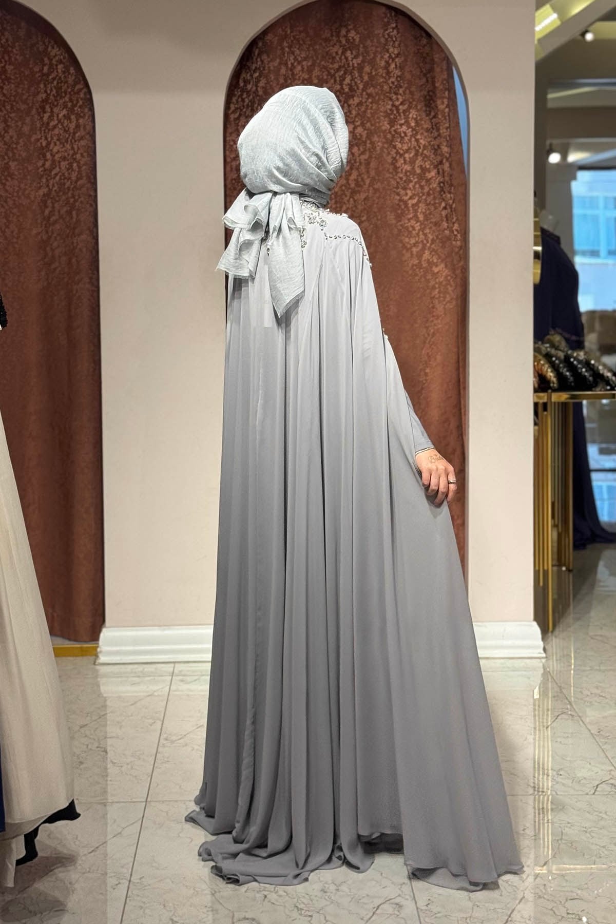 WHİTE CORNER Abaya 2957 Gri
