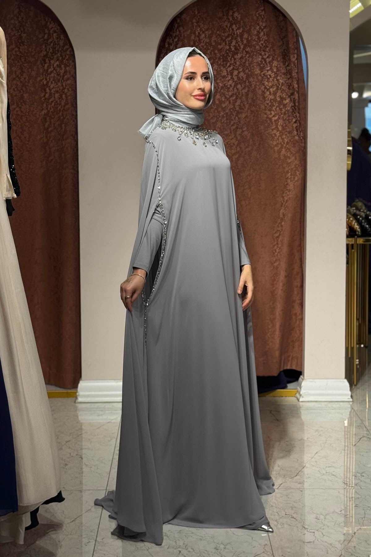 WHİTE CORNER Abaya 2957 Gri