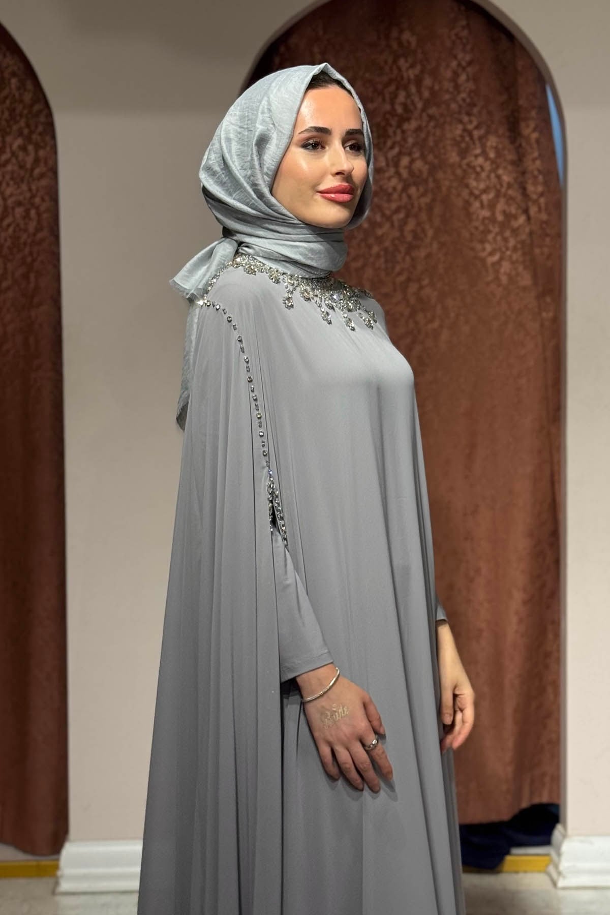 WHİTE CORNER Abaya 2957 Gri