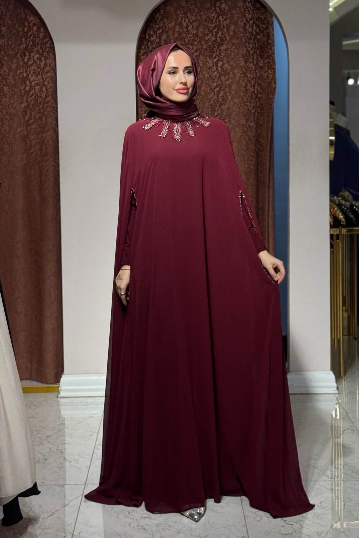 WHITE CORNER Abaya 3246 Bordo