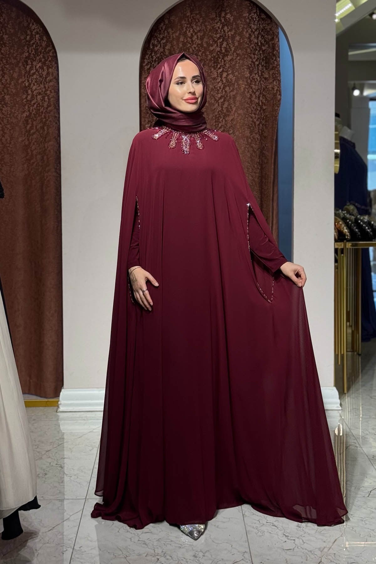 WHITE CORNER Abaya 3246 Bordo