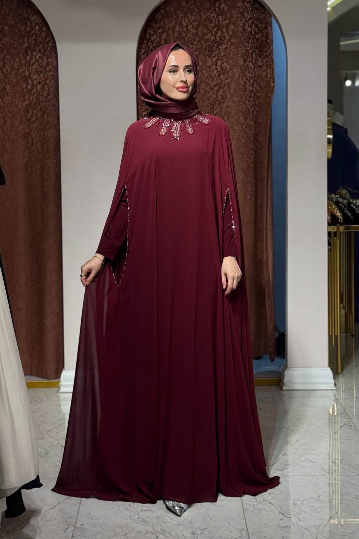 WHITE CORNER Abaya 3246 Bordo