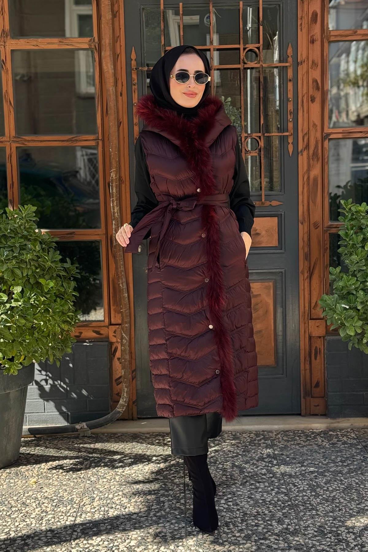 WOMANIA Hautecouture Yelek 18258 Mürdüm