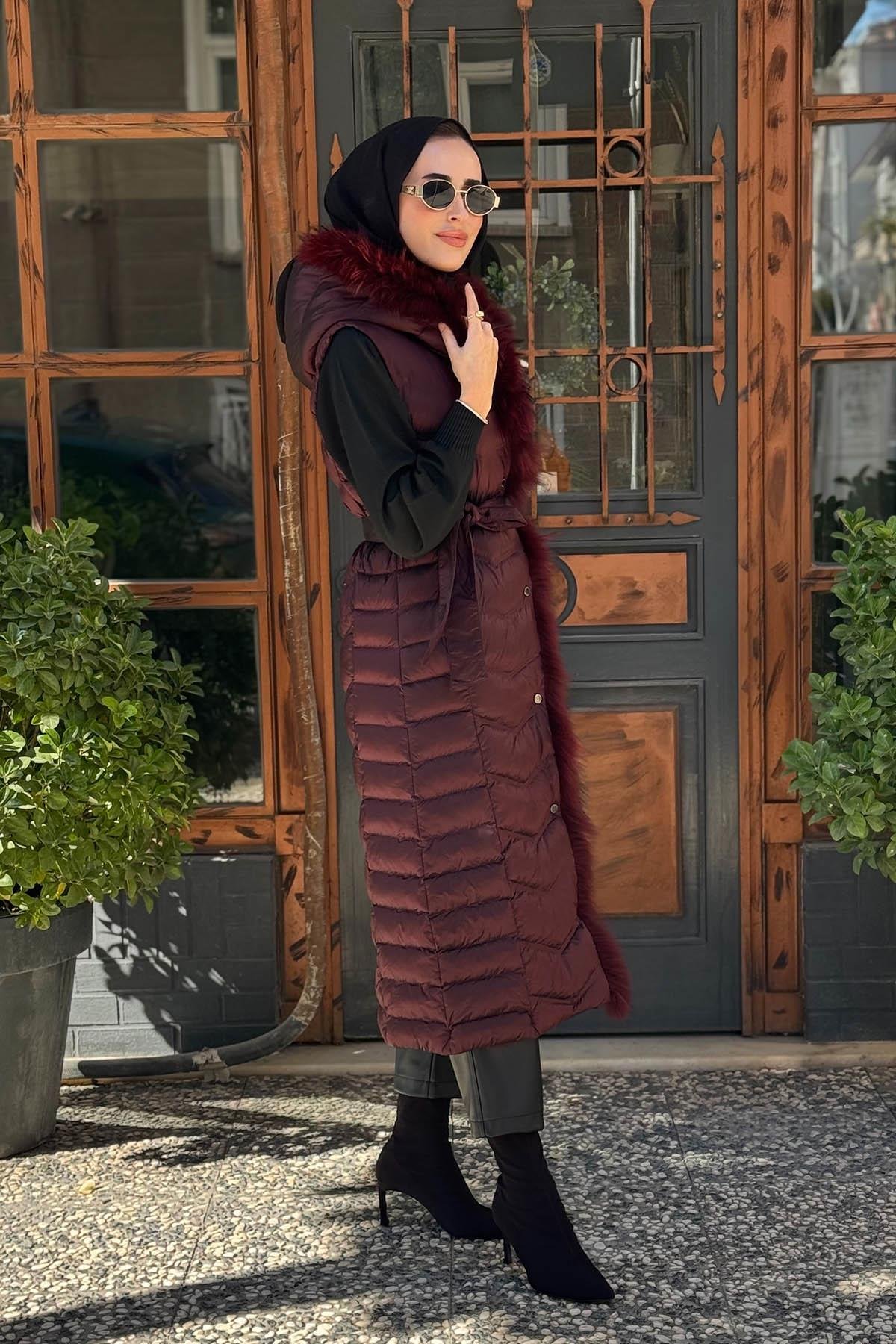 WOMANIA Hautecouture Yelek 18258 Mürdüm