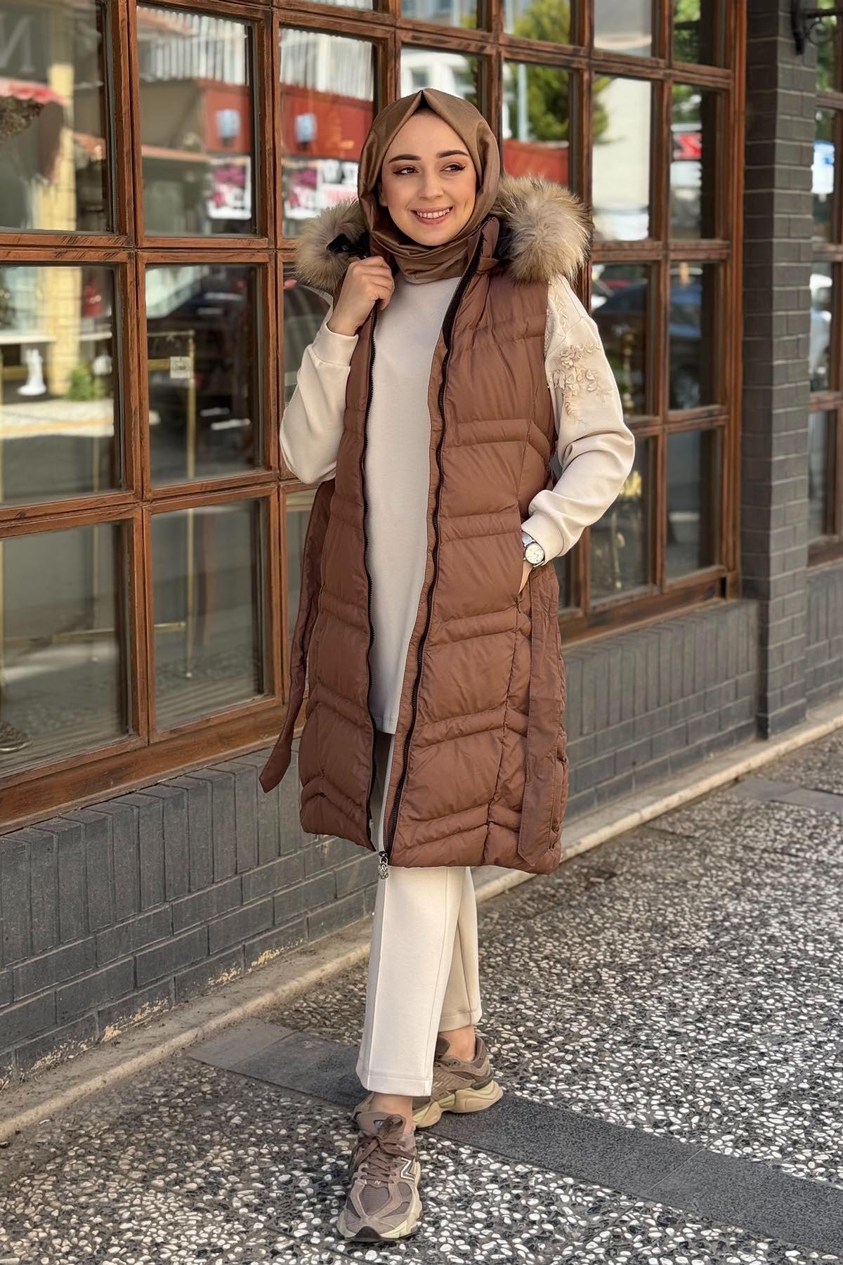 WOMANIA Napoli Vest Yelek 18273 Kahverengi