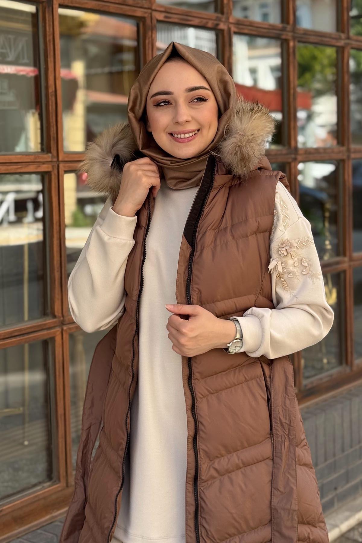 WOMANIA Napoli Vest Yelek 18273 Kahverengi