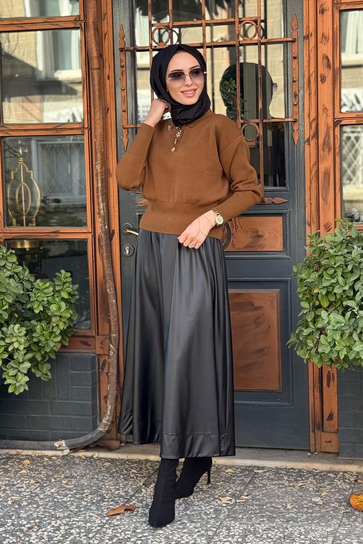 Yeşim Özcan Triko Bluz 124K16005 Taba