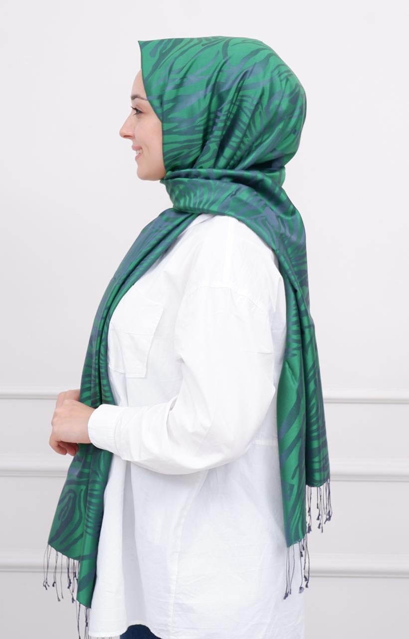 Zebra Jakar Desenli İpek Şal 05139 Zümrüt