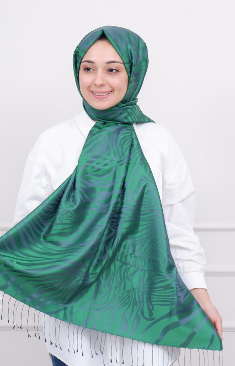 Zebra Jakar Desenli İpek Şal 05139 Zümrüt