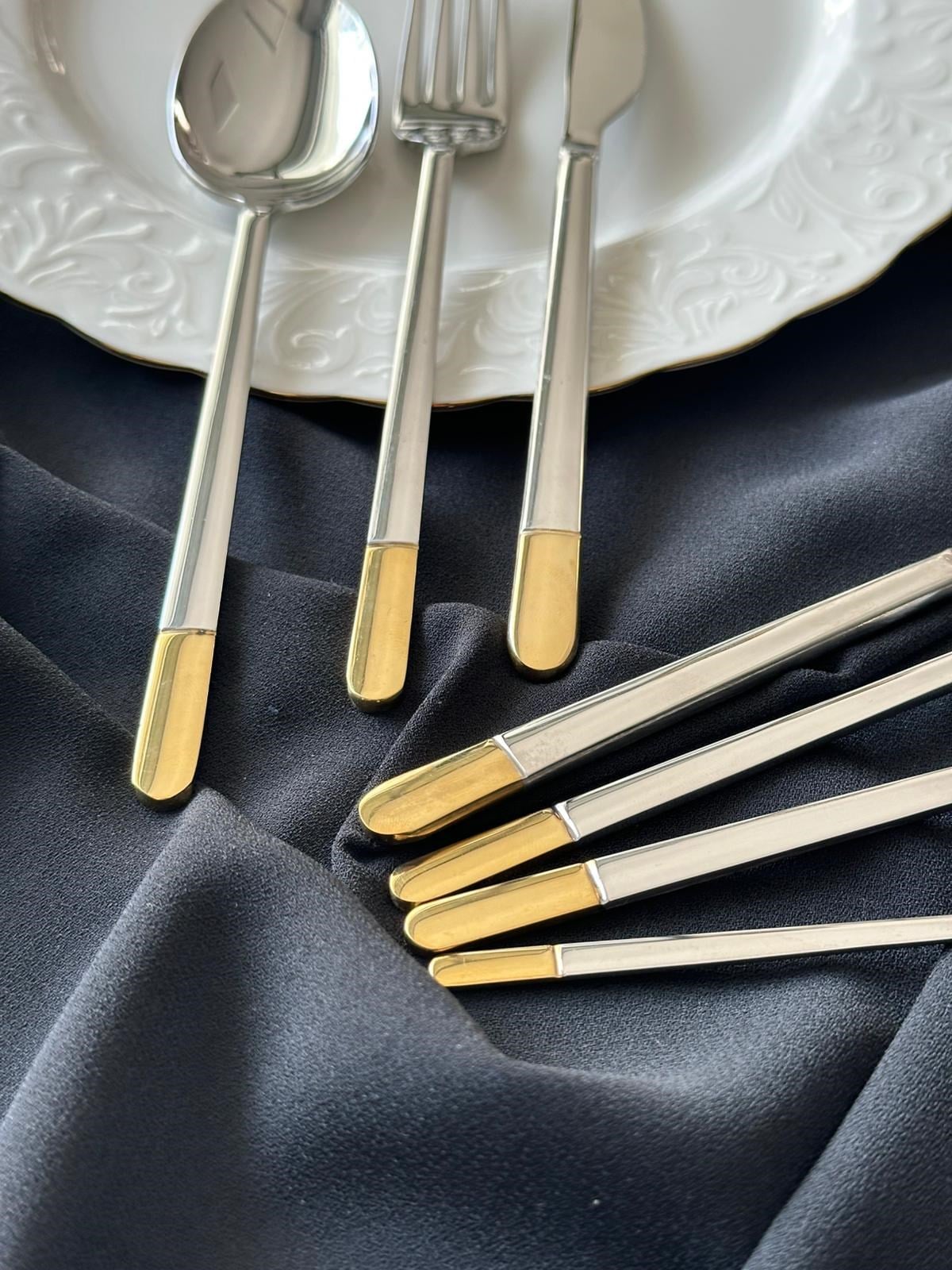 24K Dekorlu Altın Allegra Touch 42 Parça 6 Kişilik Çatal Kaşık Bıçak Seti