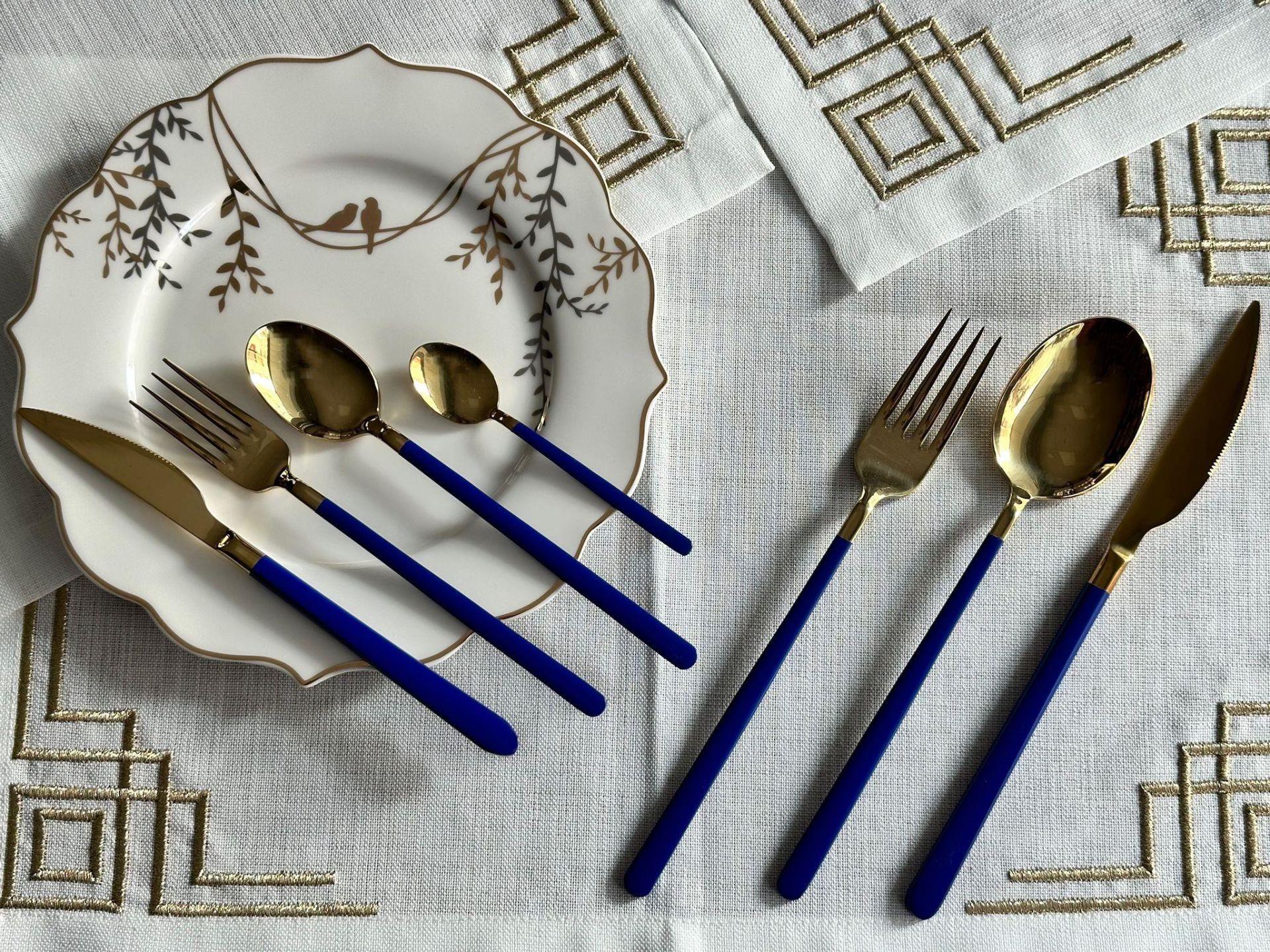 Allegra Blue&Gold 42 Parça 6 Kişilik Çatal Kaşık Bıçak Seti