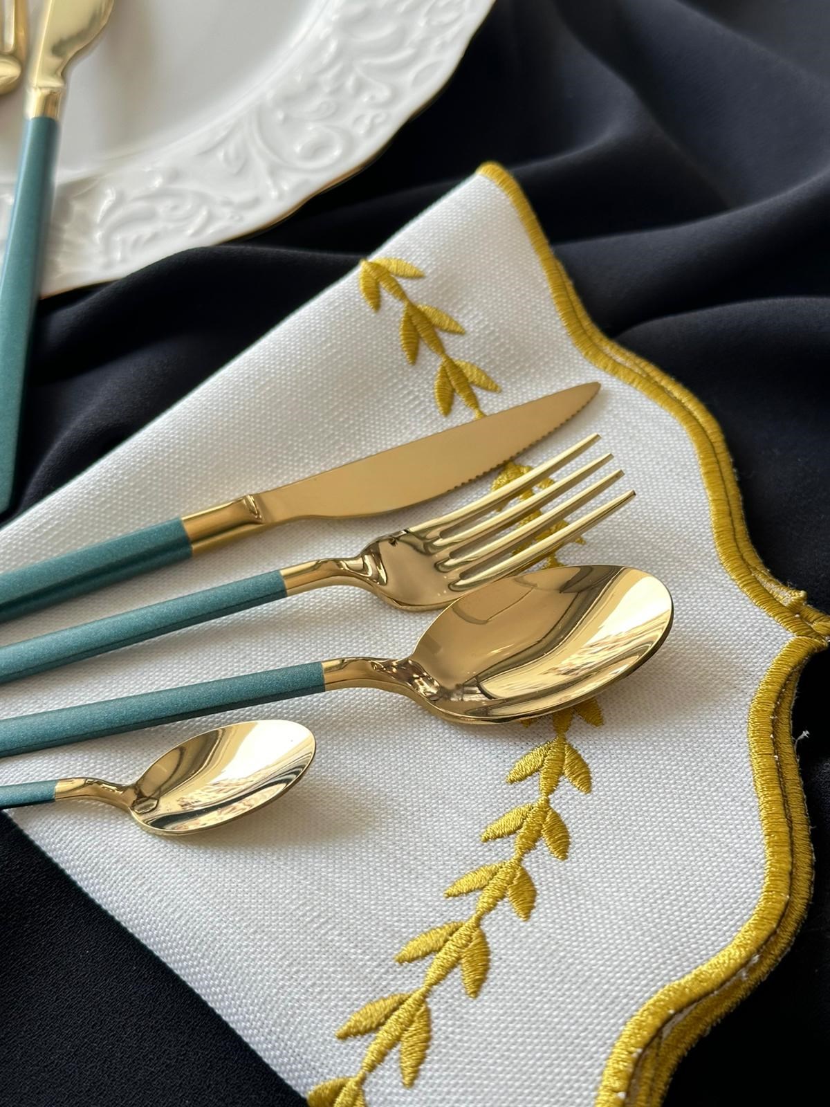 Allegra Green&Gold 42 Parça 6 Kişilik Çatal Kaşık Bıçak Seti