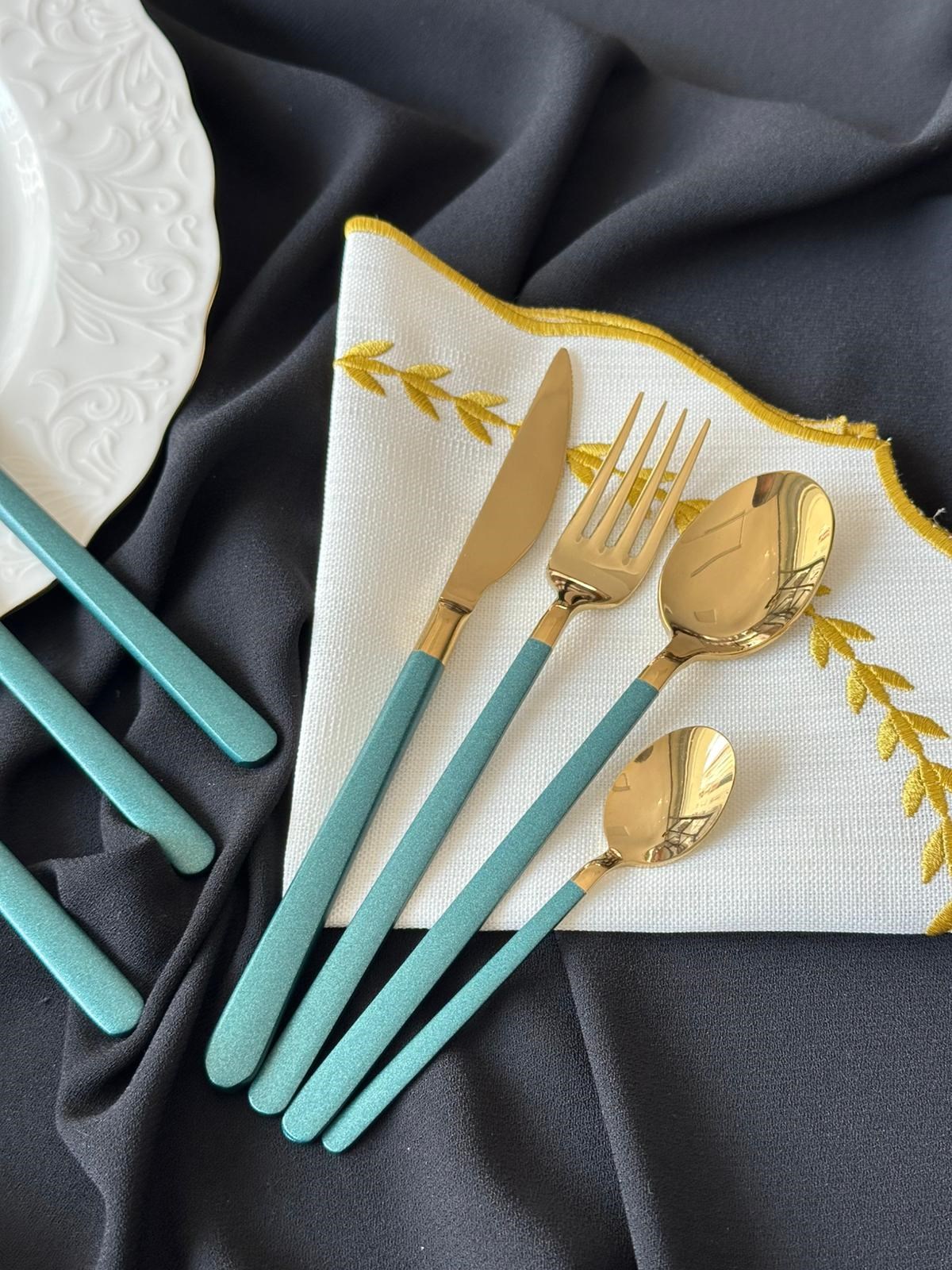 Allegra Green&Gold 42 Parça 6 Kişilik Çatal Kaşık Bıçak Seti