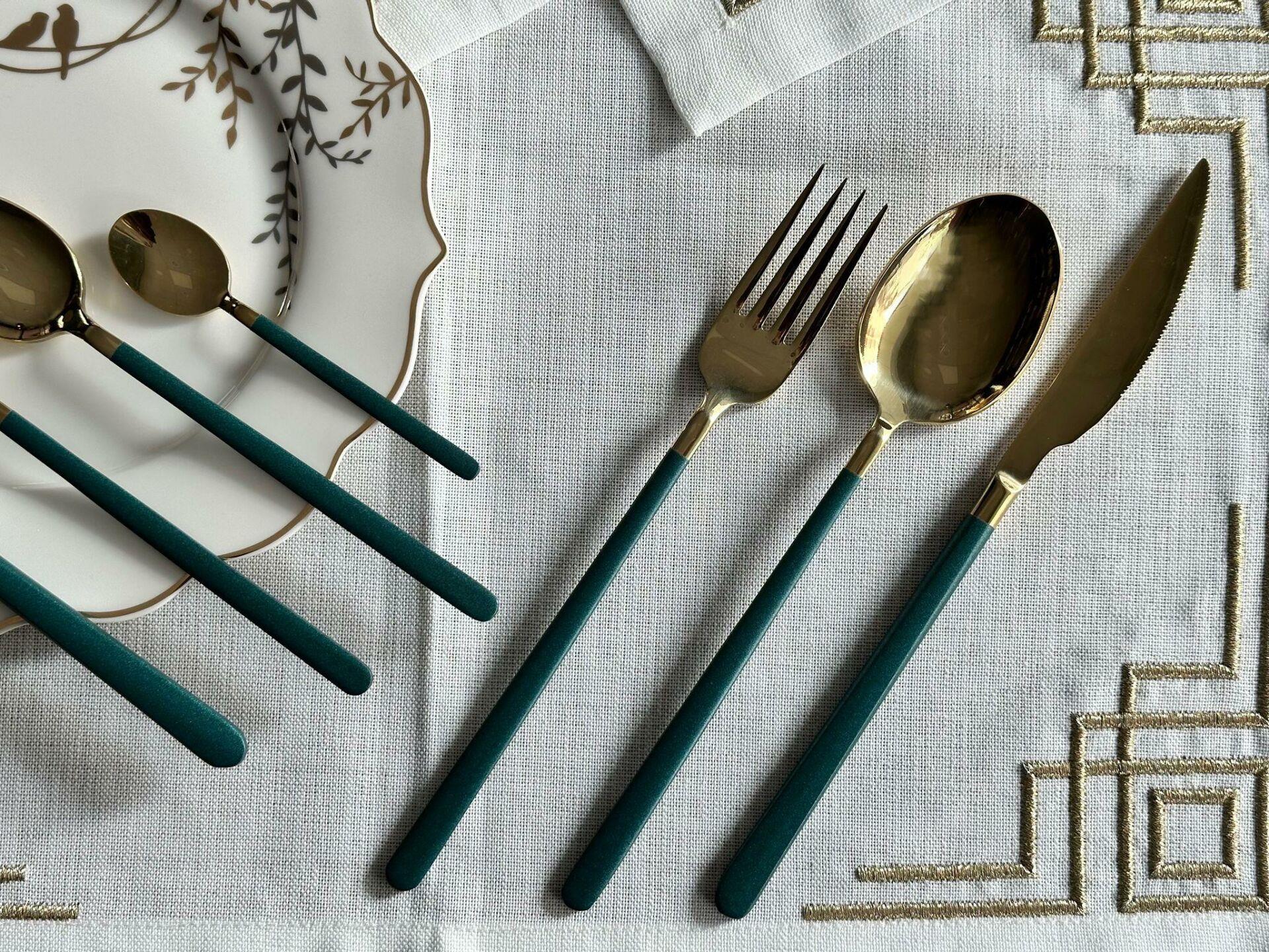 Allegra Green&Gold 42 Parça 6 Kişilik Çatal Kaşık Bıçak Seti