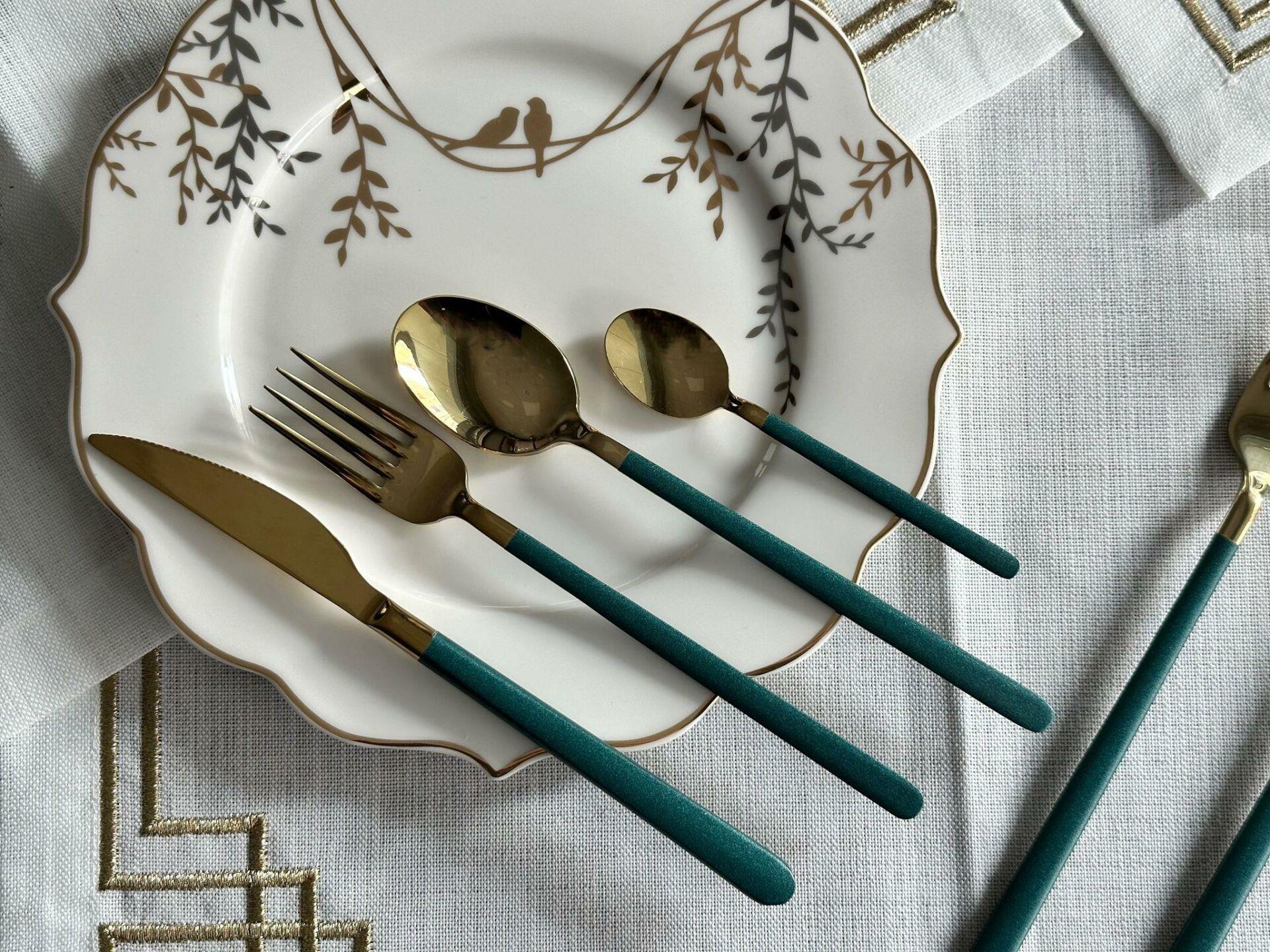 Allegra Green&Gold 42 Parça 6 Kişilik Çatal Kaşık Bıçak Seti