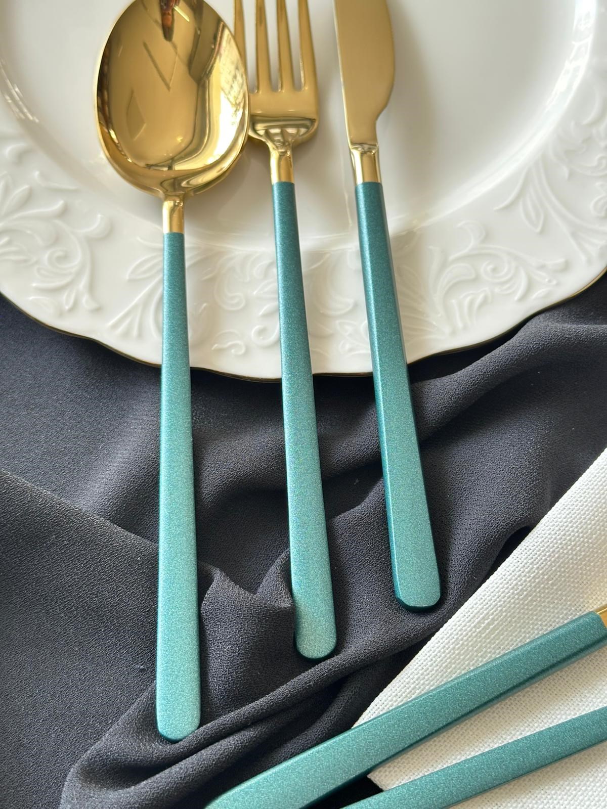Allegra Green&Gold 42 Parça 6 Kişilik Çatal Kaşık Bıçak Seti