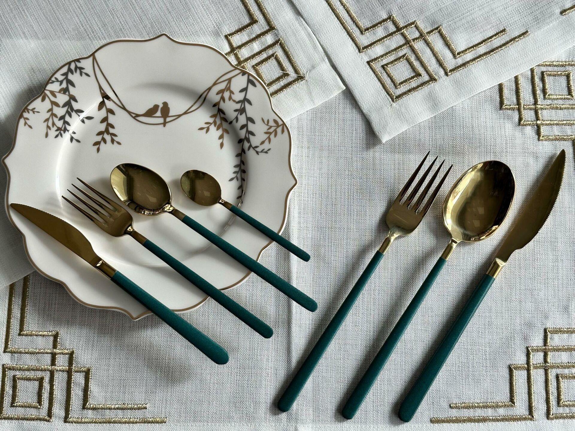 Allegra Green&Gold 42 Parça 6 Kişilik Çatal Kaşık Bıçak Seti
