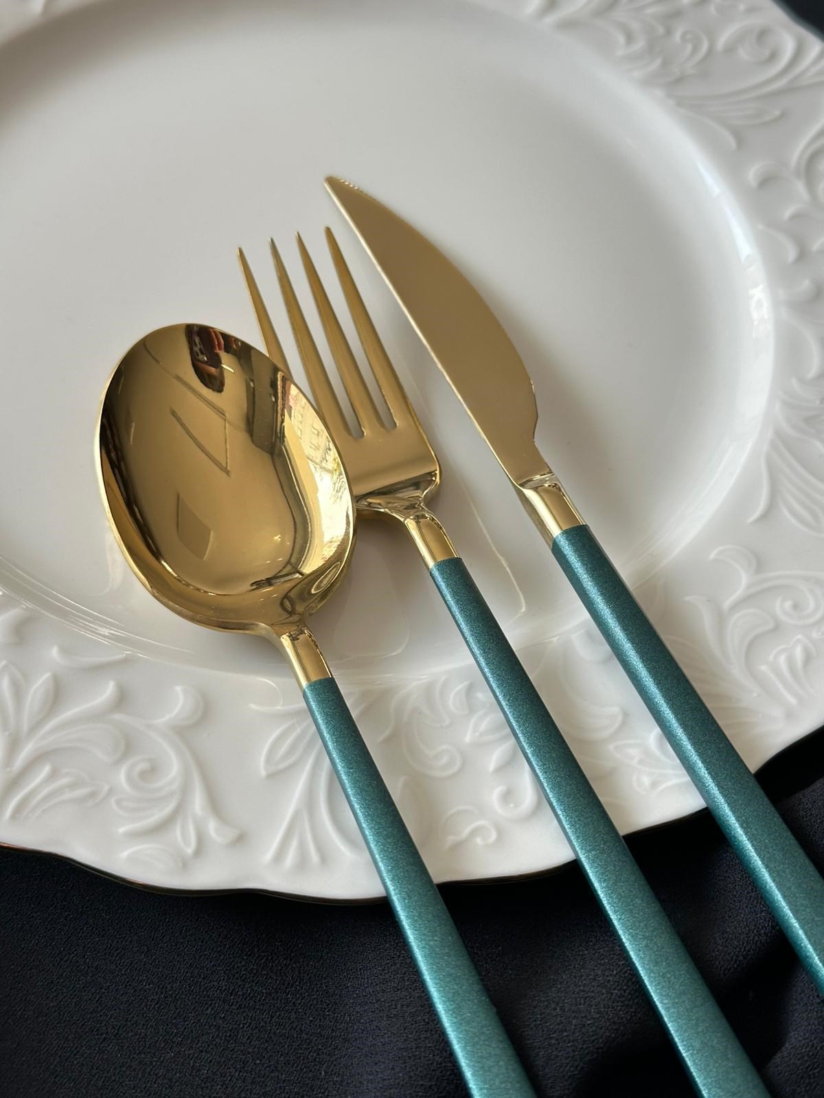 Allegra Green&Gold 42 Parça 6 Kişilik Çatal Kaşık Bıçak Seti