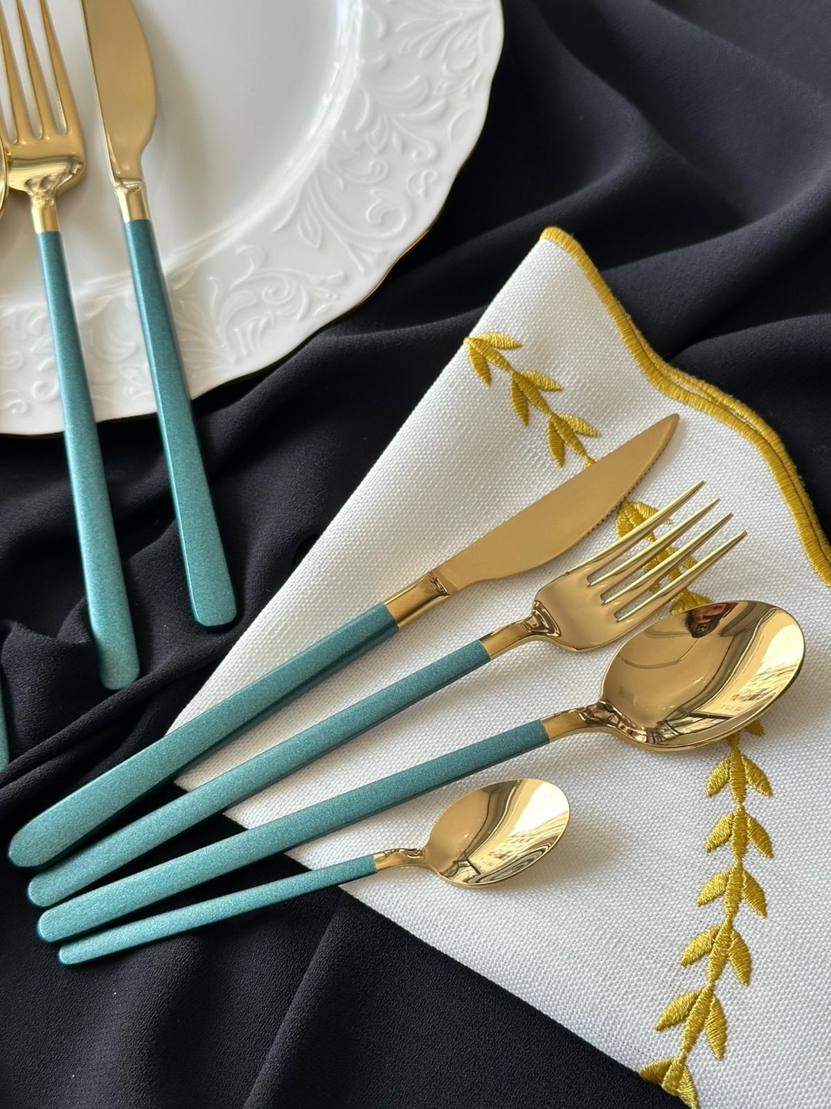 Allegra Green&Gold 42 Parça 6 Kişilik Çatal Kaşık Bıçak Seti