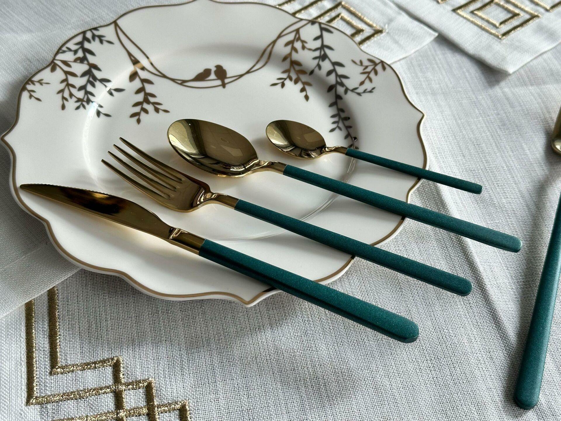 Allegra Green&Gold 42 Parça 6 Kişilik Çatal Kaşık Bıçak Seti