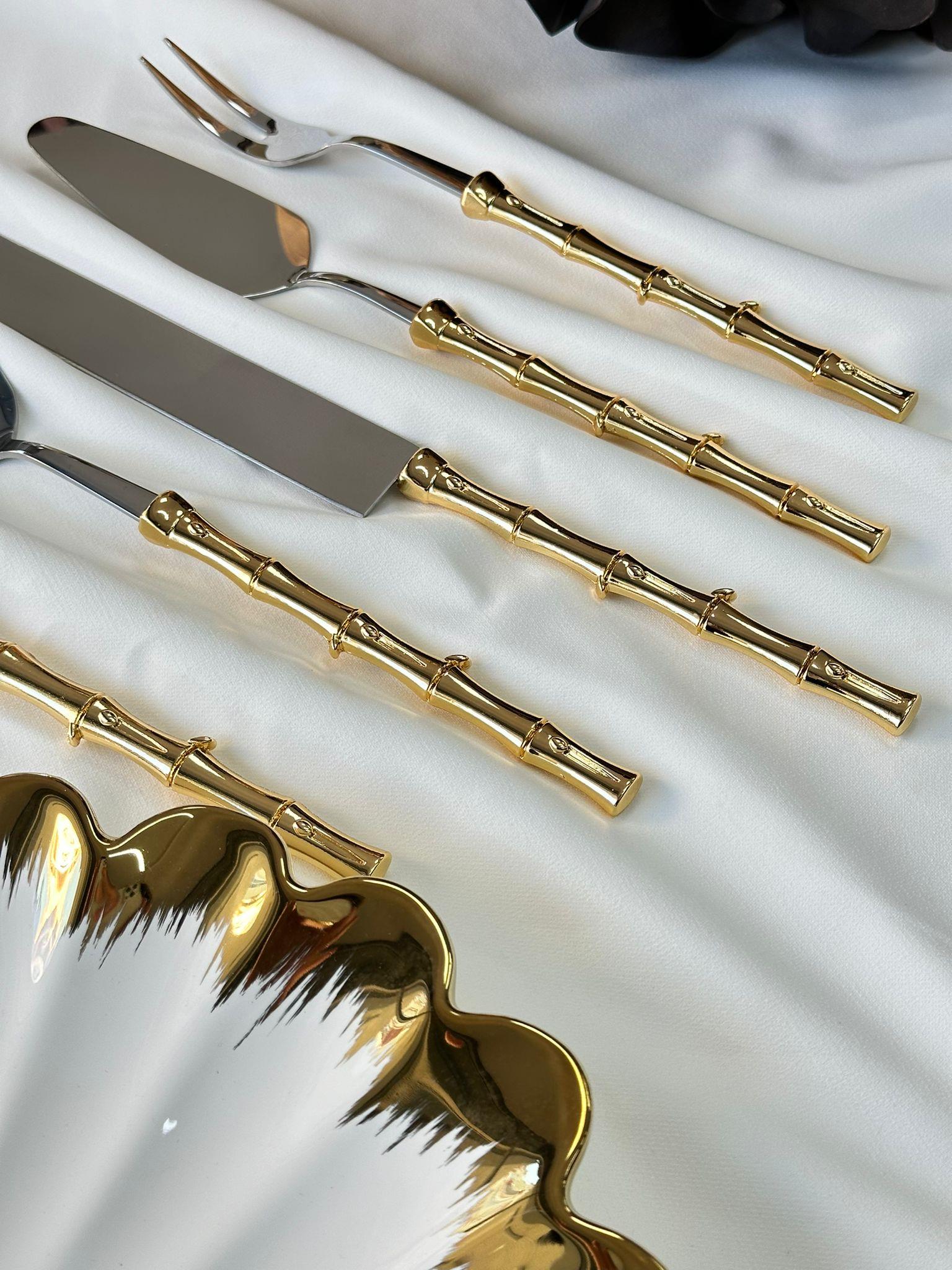 Bambu Saplı Gold Servis Kaşık Seti 5 Parça 