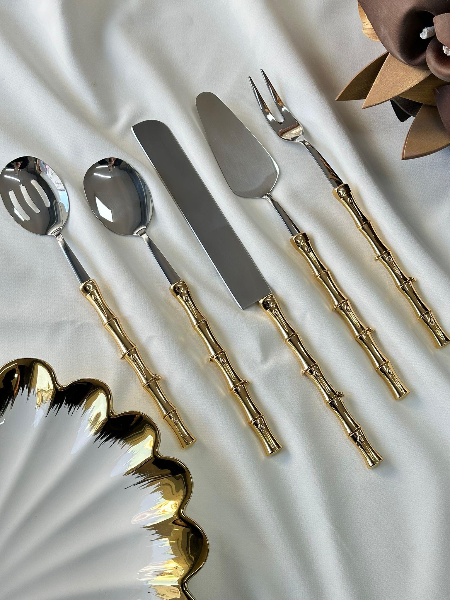 Bambu Saplı Gold Servis Kaşık Seti 5 Parça 