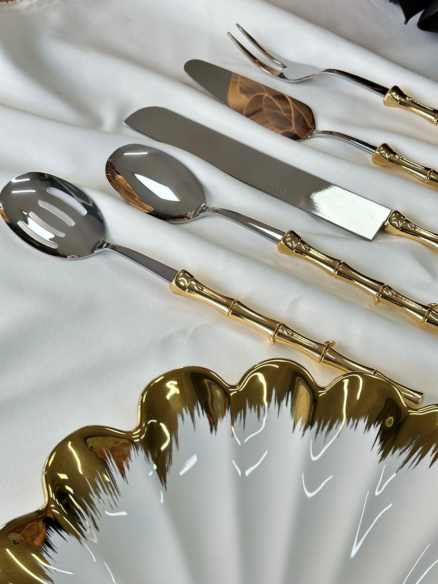 Bambu Saplı Gold Servis Kaşık Seti 5 Parça 