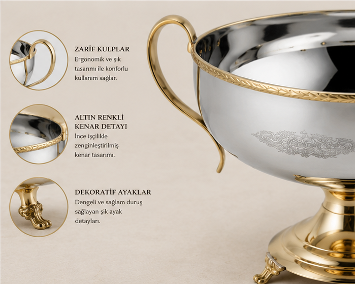 Black Pearl Gold Halat Desenli Kulplu Kase