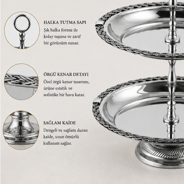 Black Pearl Gümüş Halat Desenli İki Katlı Sunumluk