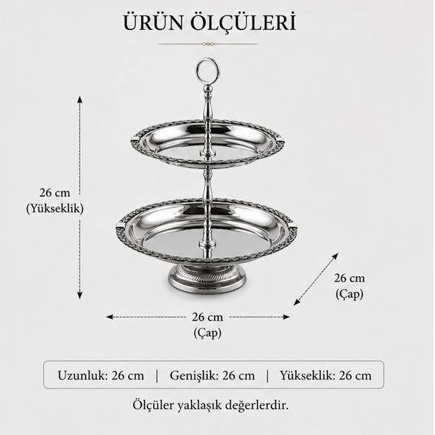 Black Pearl Gümüş Halat Desenli İki Katlı Sunumluk